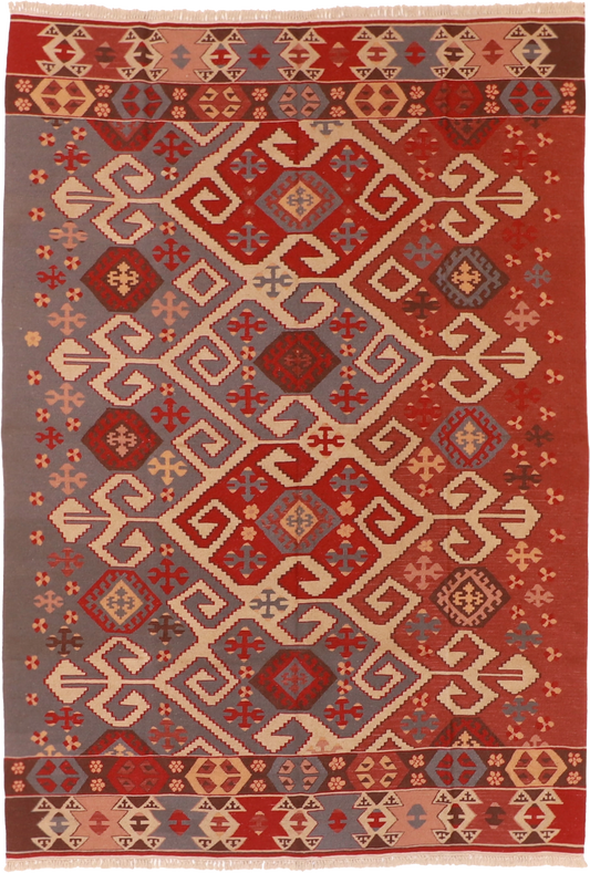 W 6.2 L 8.11 Kilim 100% Wool Hand-Woven All-Over Design - 19305