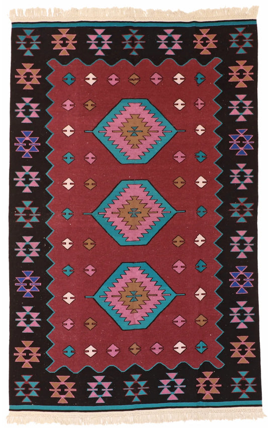 5.2 x 8 - Kilim Wool All Over Rectangle - Finest Hand-Made Quality Wool — 19315