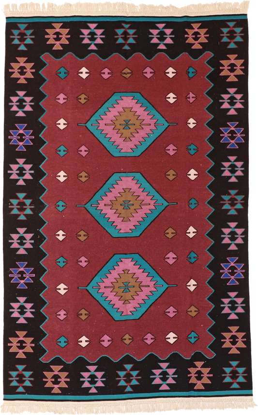 W 5.2 L 8 Kilim 100% Wool Hand-Woven All-Over Design - 19315