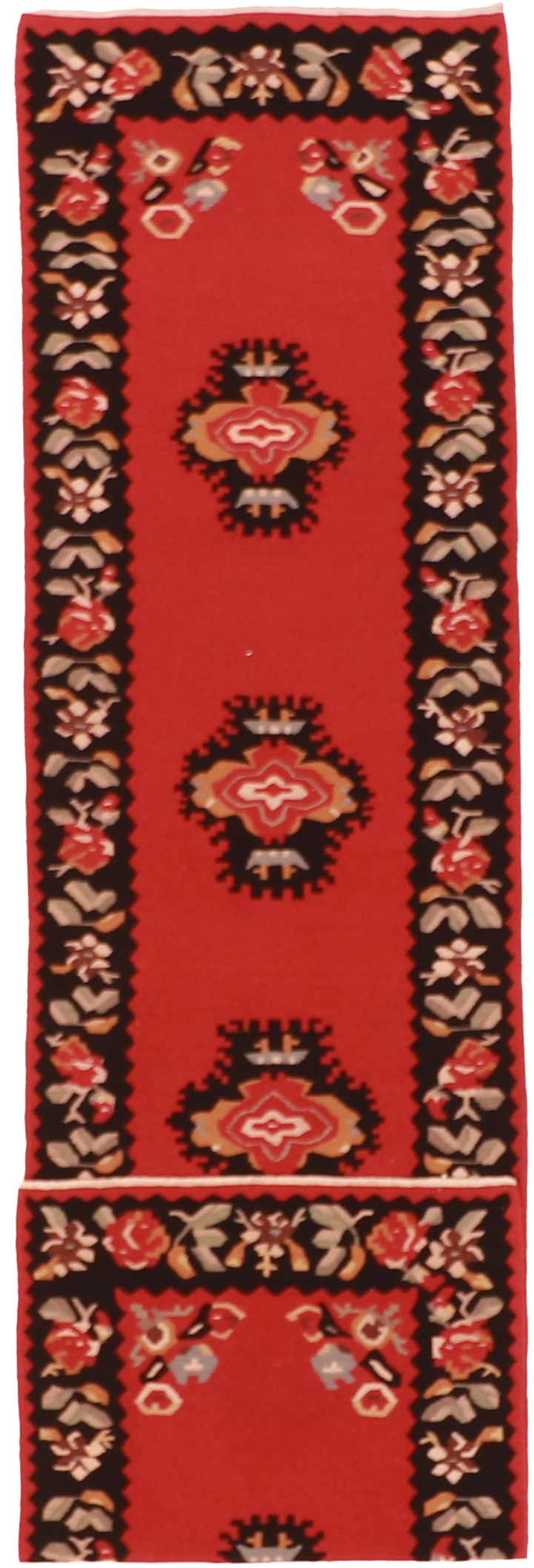 W 2.7 L 10 Kilim 100% Wool Hand-Woven Floral Design - 19371