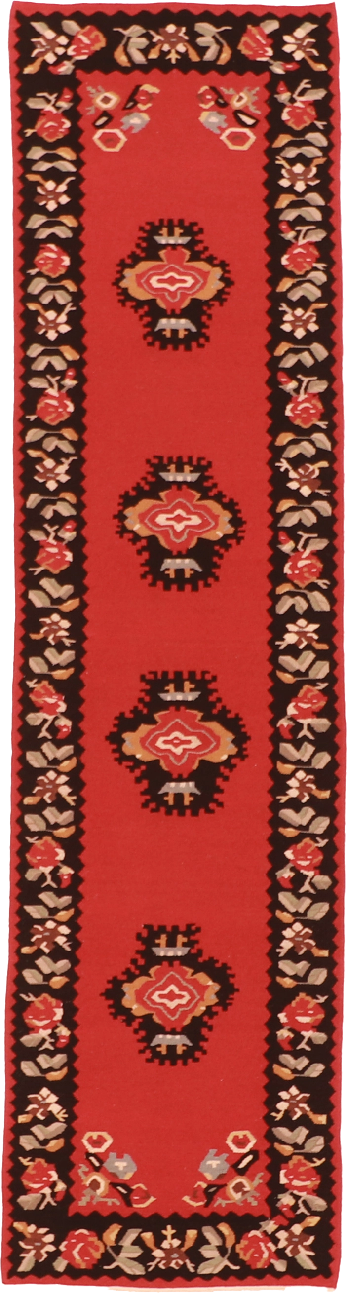 W 2.7 L 10 Kilim 100% Wool Hand-Woven Floral Design - 19371
