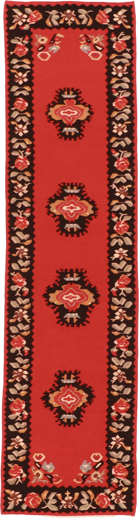 W 2.7 L 10 Kilim 100% Wool Hand-Woven Floral Design - 19371