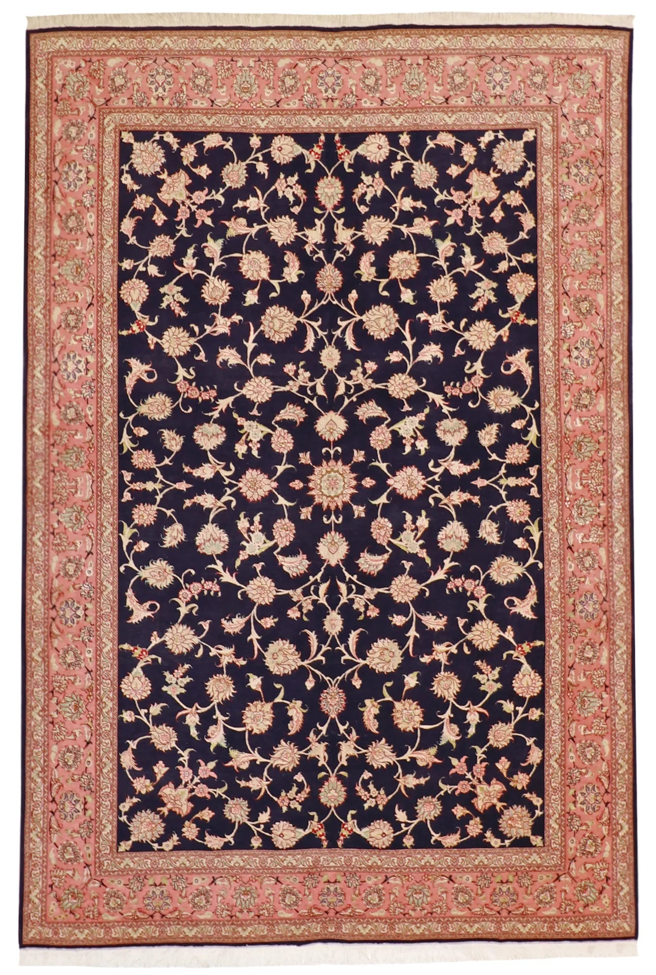 W 6 L 9 Tabriz Wool And Silk Blend Hand-Woven All-Over Design - 19527