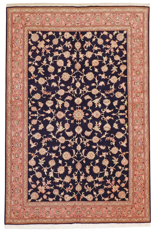 W 6 L 9 Tabriz Wool And Silk Blend Hand-Woven All-Over Design - 19527