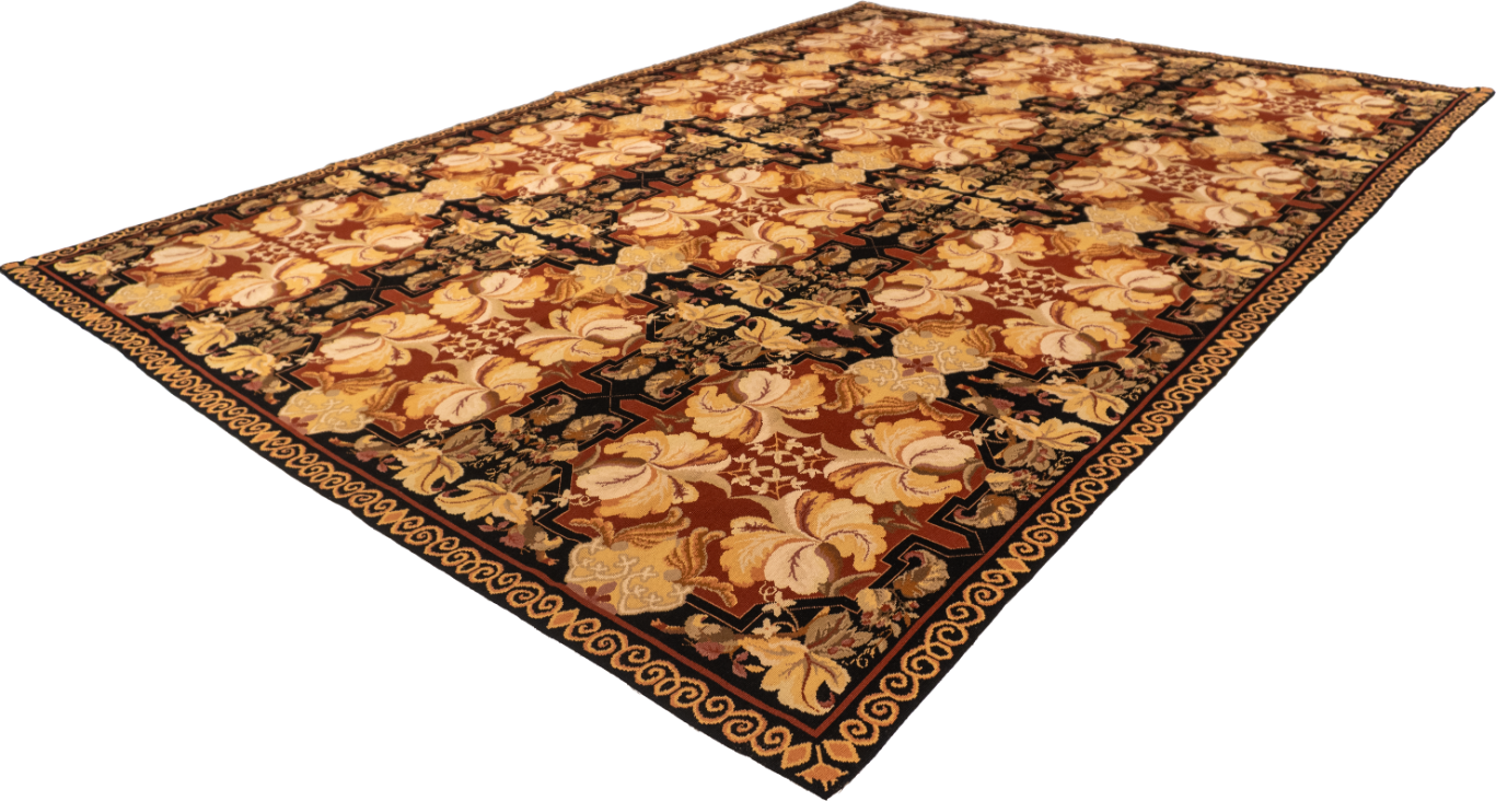W 8.6 L 12.1 Needle Point 100% Wool Hand-Woven Floral Design - 19560