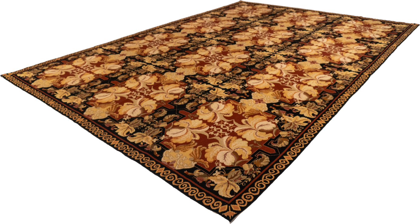 W 8.6 L 12.1 Needle Point 100% Wool Hand-Woven Floral Design - 19560