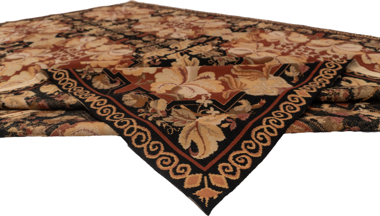 W 8.6 L 12.1 Needle Point 100% Wool Hand-Woven Floral Design - 19560