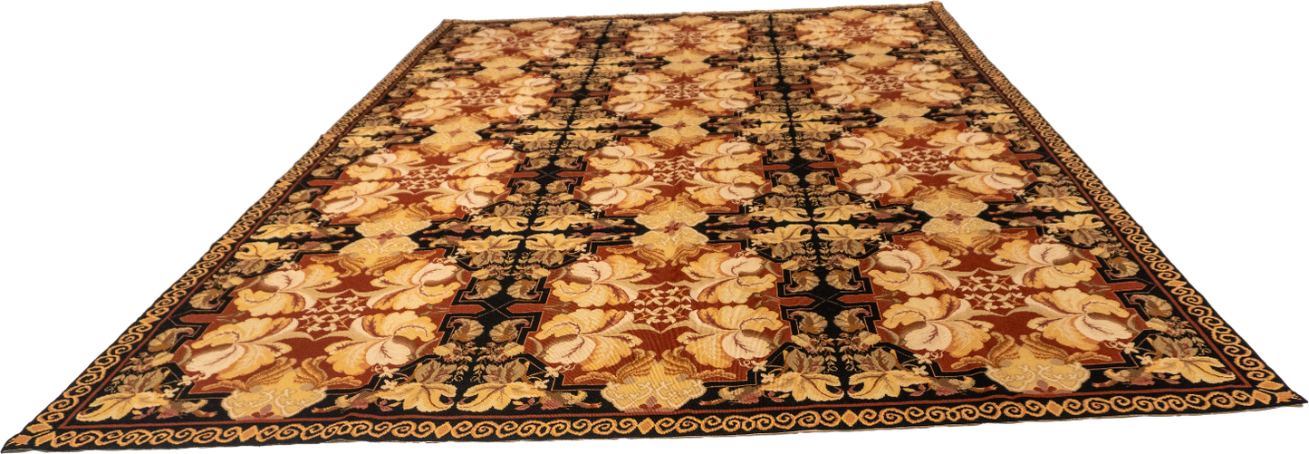 W 8.6 L 12.1 Needle Point 100% Wool Hand-Woven Floral Design - 19560