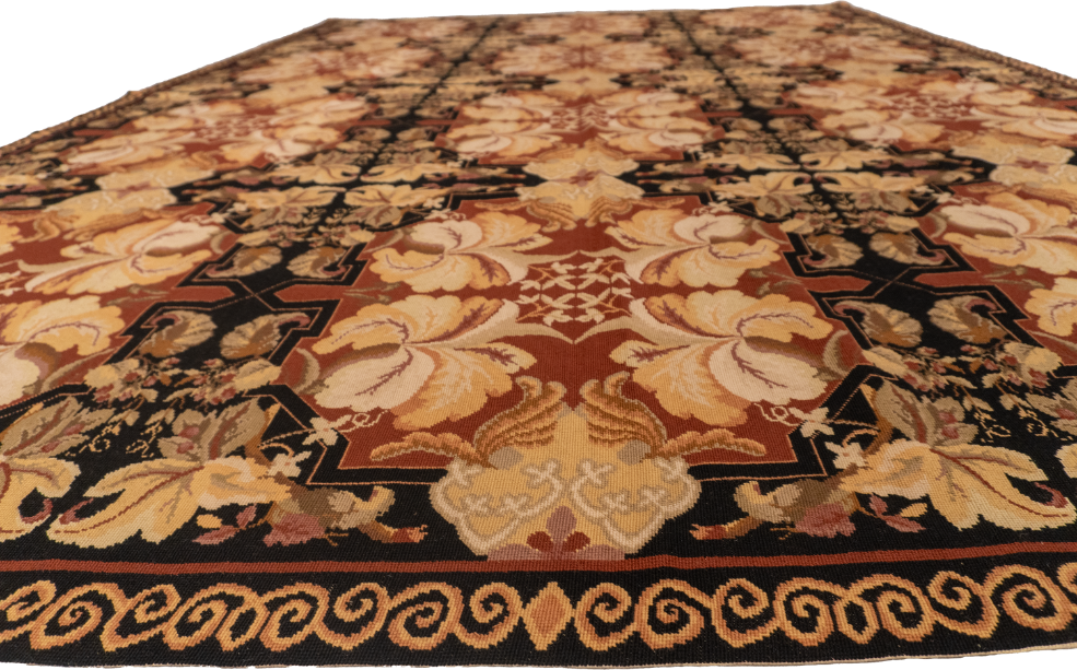 W 8.6 L 12.1 Needle Point 100% Wool Hand-Woven Floral Design - 19560