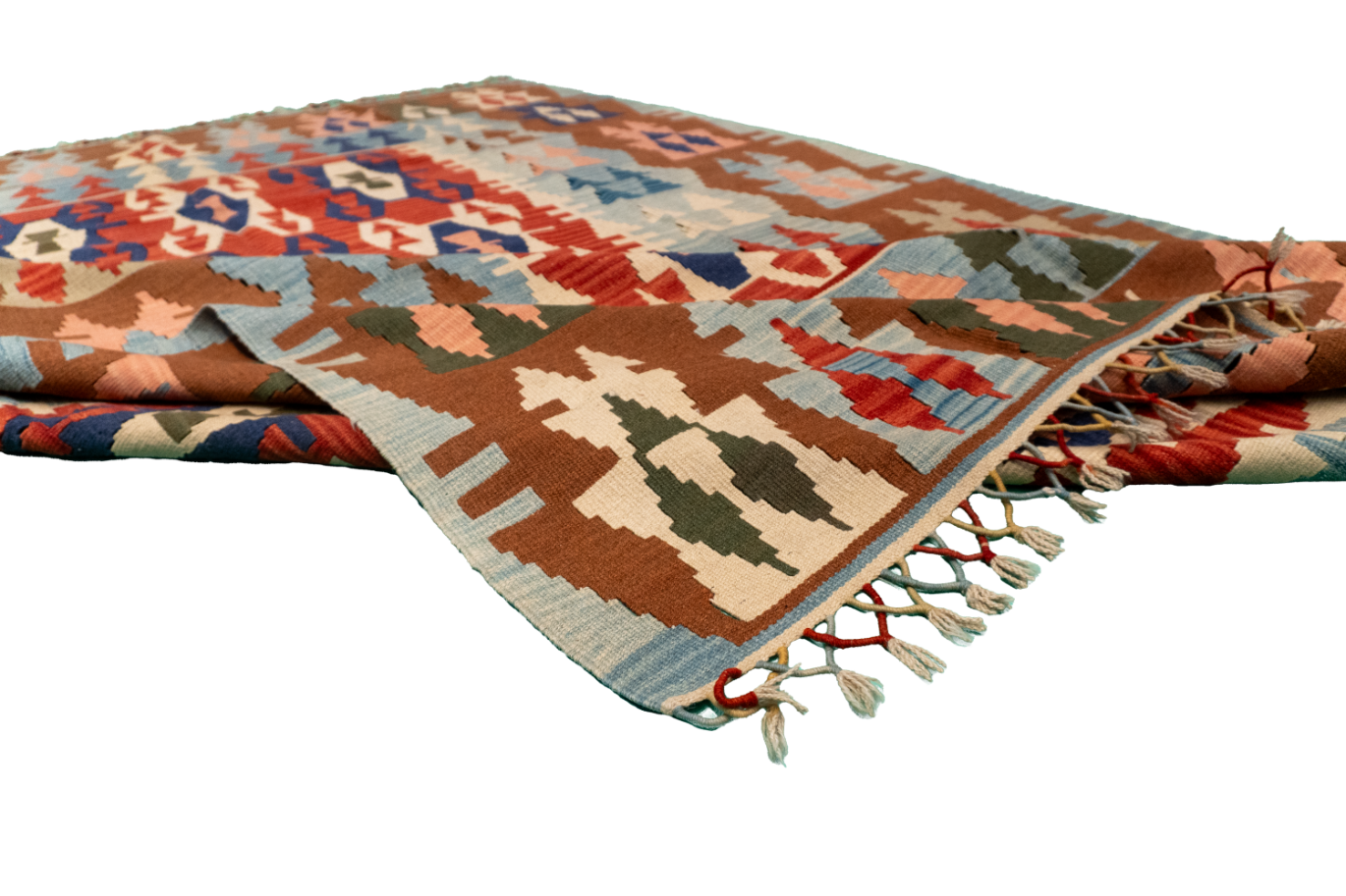 W 6.6 L 9.9 Kilim 100% Wool Hand-Woven Geometric Design - 19650