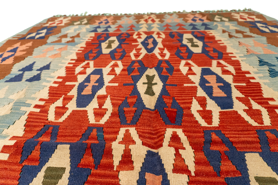 W 6.6 L 9.9 Kilim 100% Wool Hand-Woven Geometric Design - 19650