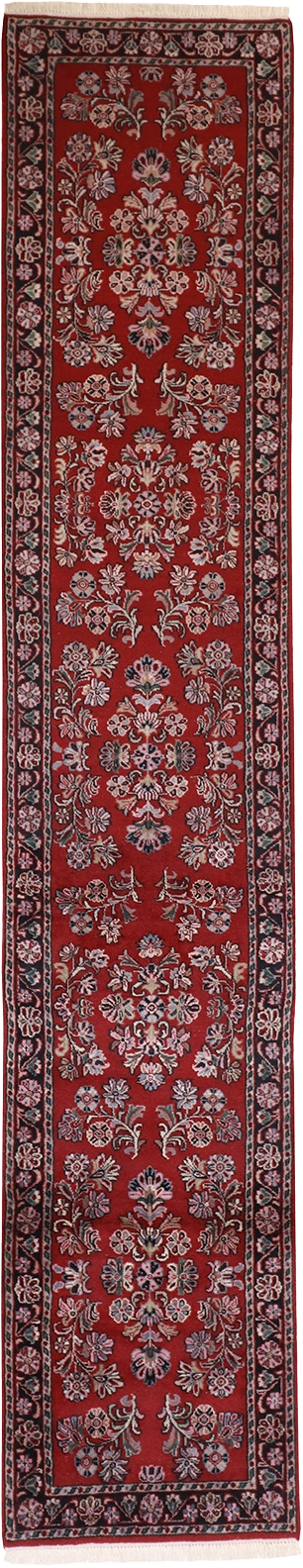W 2.6 L 12.8 Sarouk Runner 100% Wool Hand-Woven All-Over Design - 19997