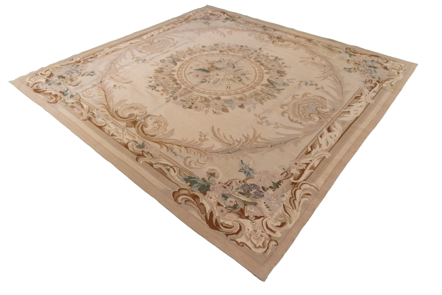 W 7 - L 7.2 - Abusson Wool All Over Square Tapestry - Finest Hand-Made Quality Wool - 20062