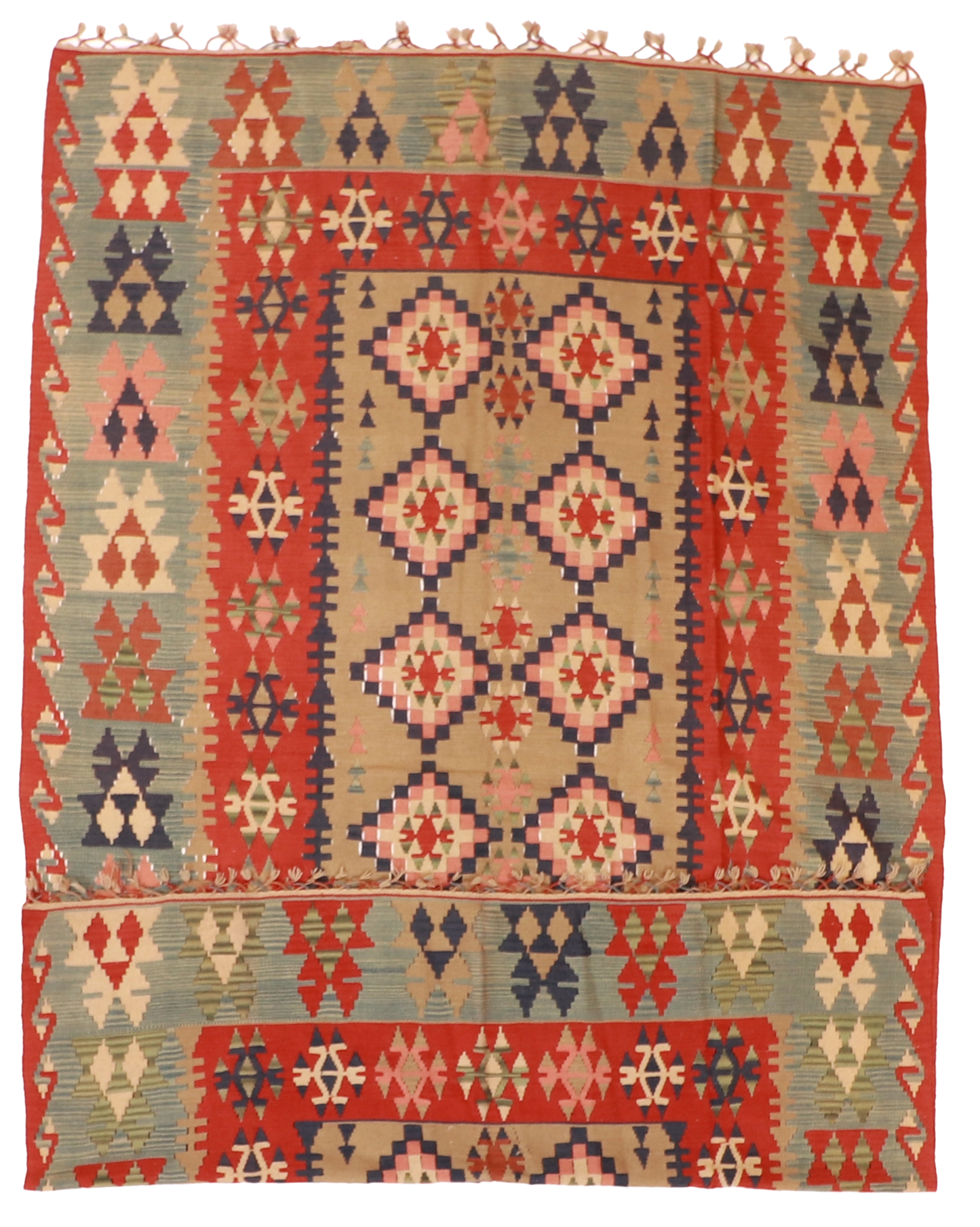 W 6.5 L 10.1 Kilim 100% Wool Hand-Woven Geometric Design - 20237