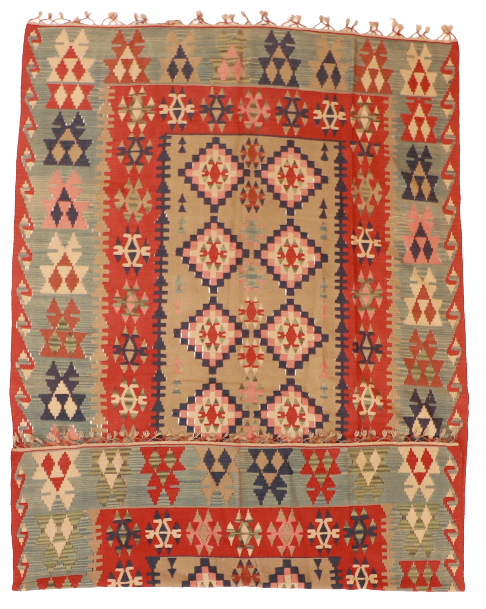 W 6.5 L 10.1 Kilim 100% Wool Hand-Woven Geometric Design - 20237