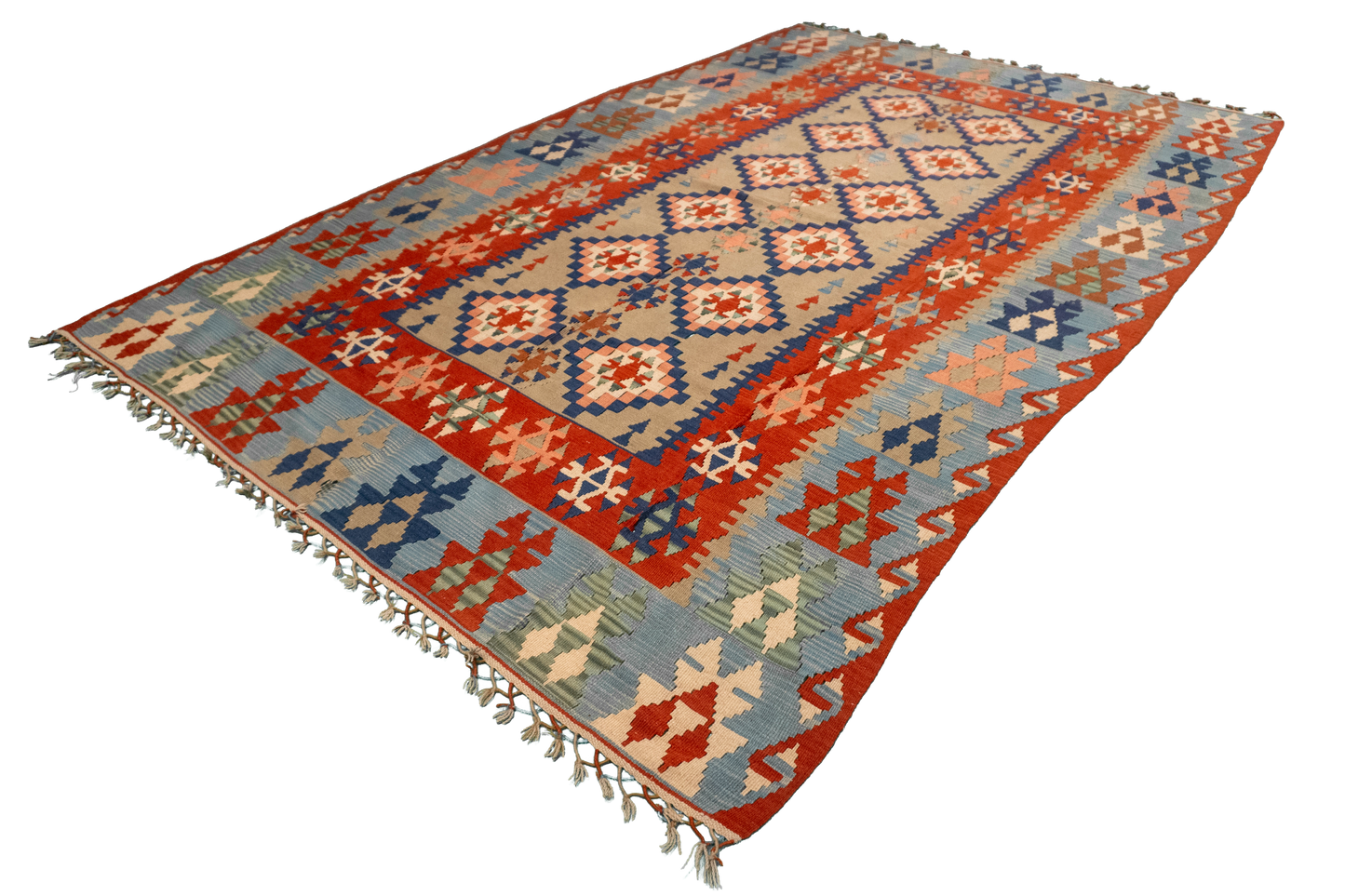 W 6.5 L 10.1 Kilim 100% Wool Hand-Woven Geometric Design - 20237
