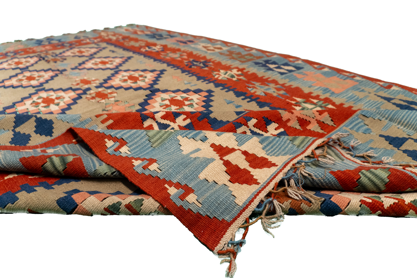 W 6.5 L 10.1 Kilim 100% Wool Hand-Woven Geometric Design - 20237