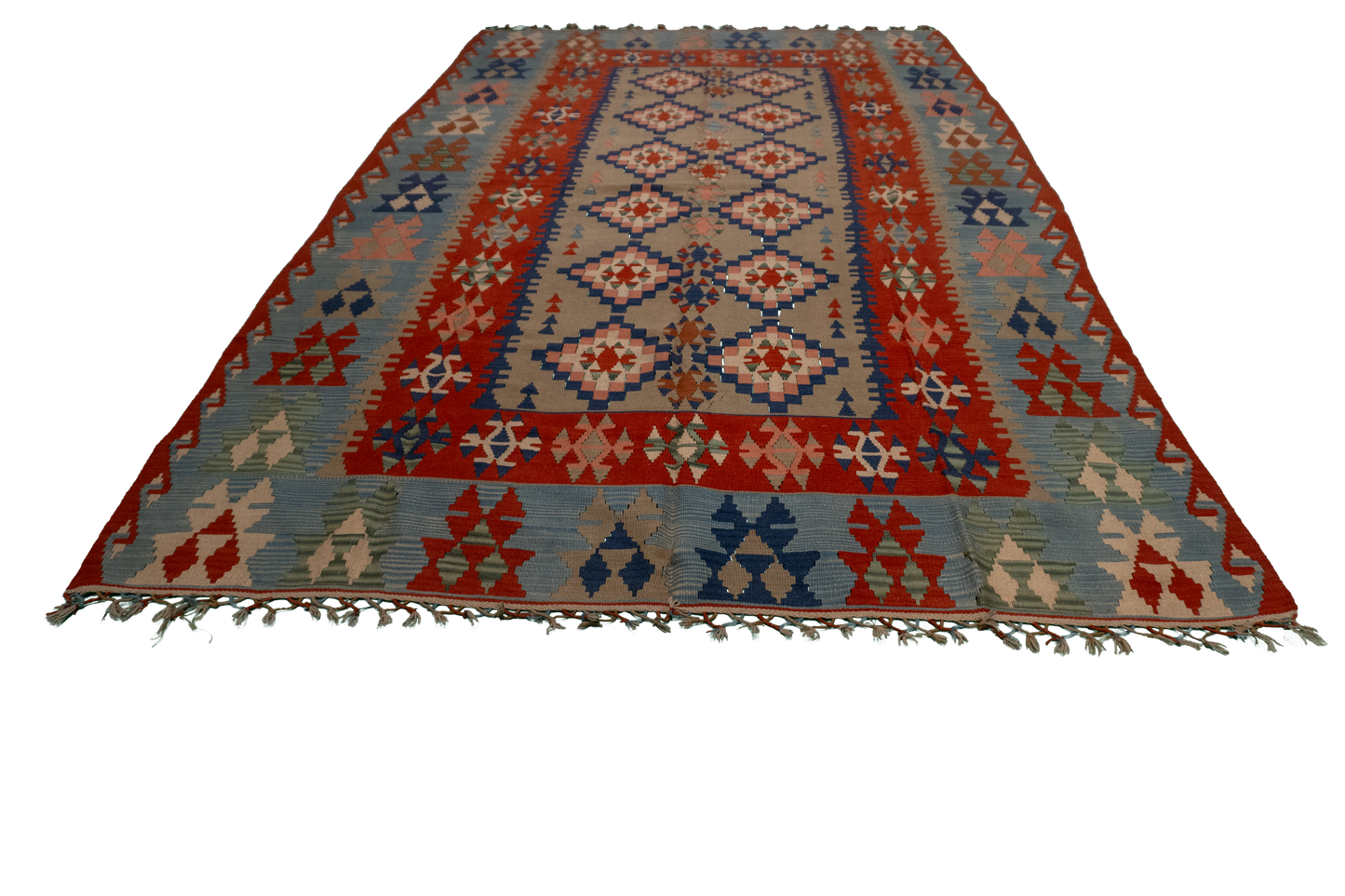 W 6.5 L 10.1 Kilim 100% Wool Hand-Woven Geometric Design - 20237