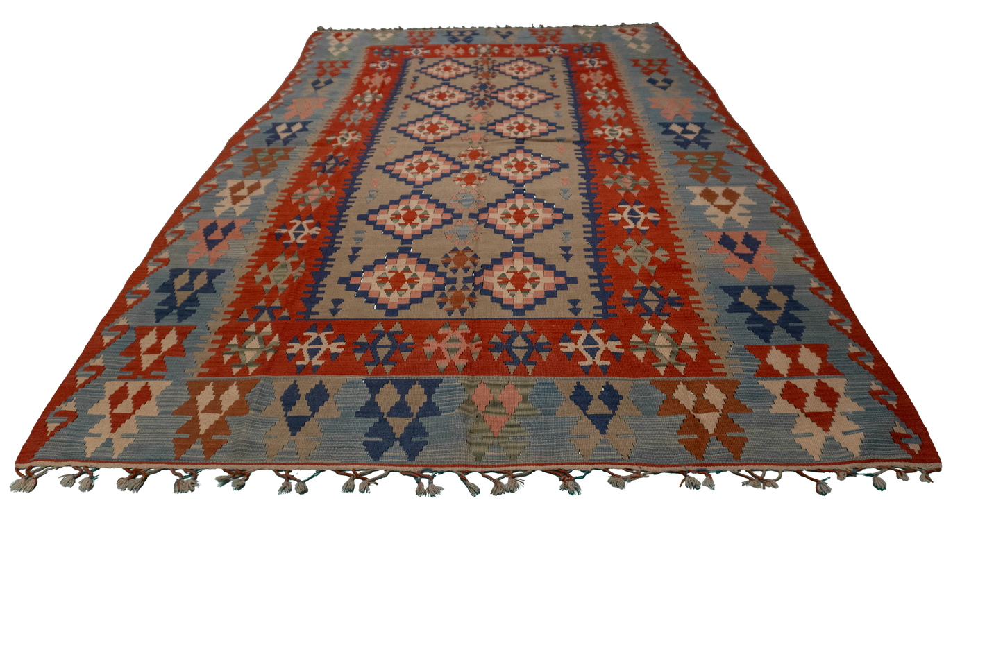 W 6.5 L 10.1 Kilim 100% Wool Hand-Woven Geometric Design - 20237