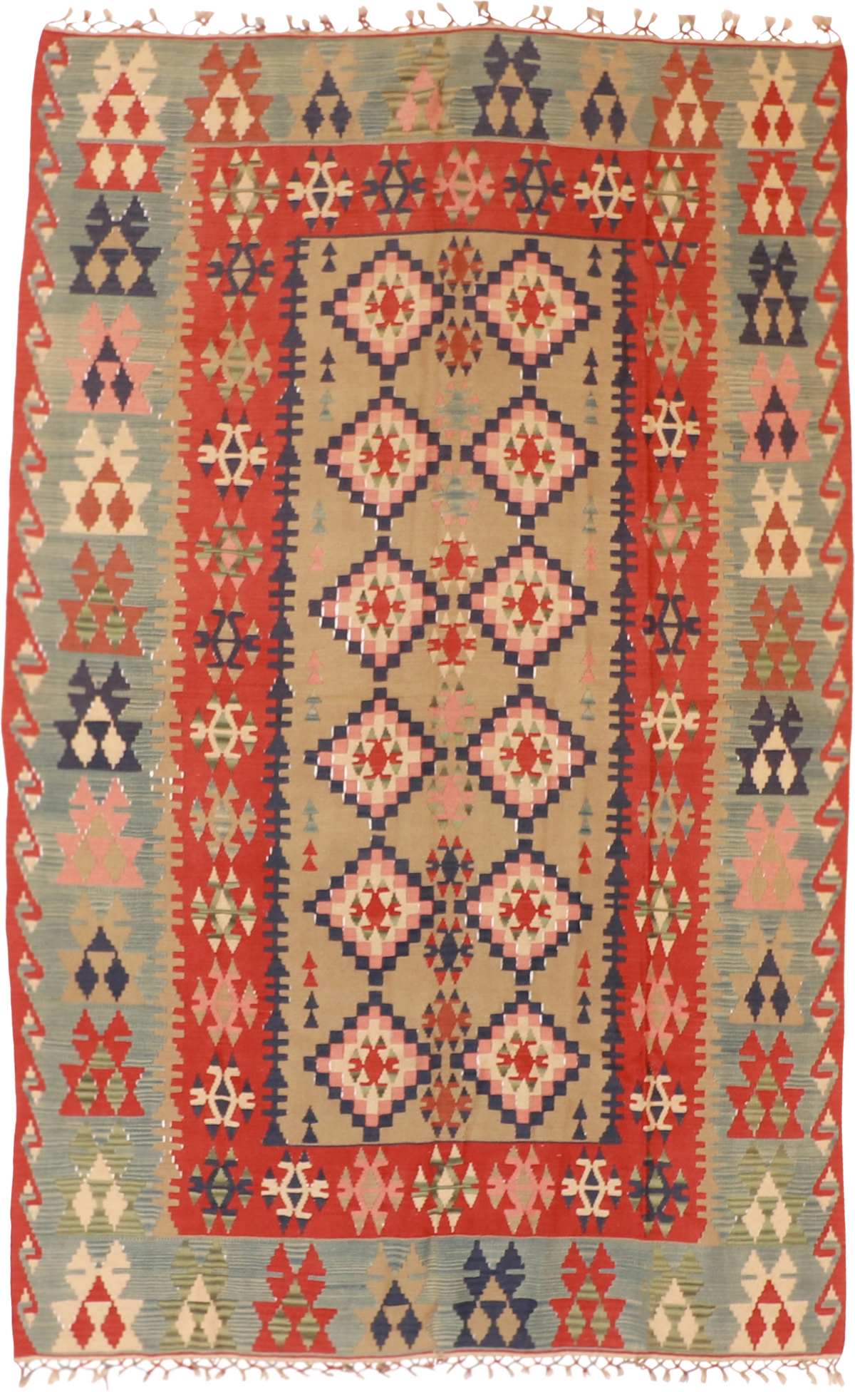 W 6.5 L 10.1 Kilim 100% Wool Hand-Woven Geometric Design - 20237