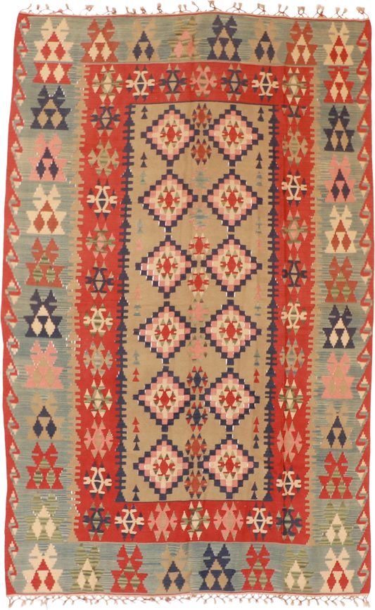 W 6.5 L 10.1 Kilim 100% Wool Hand-Woven Geometric Design - 20237
