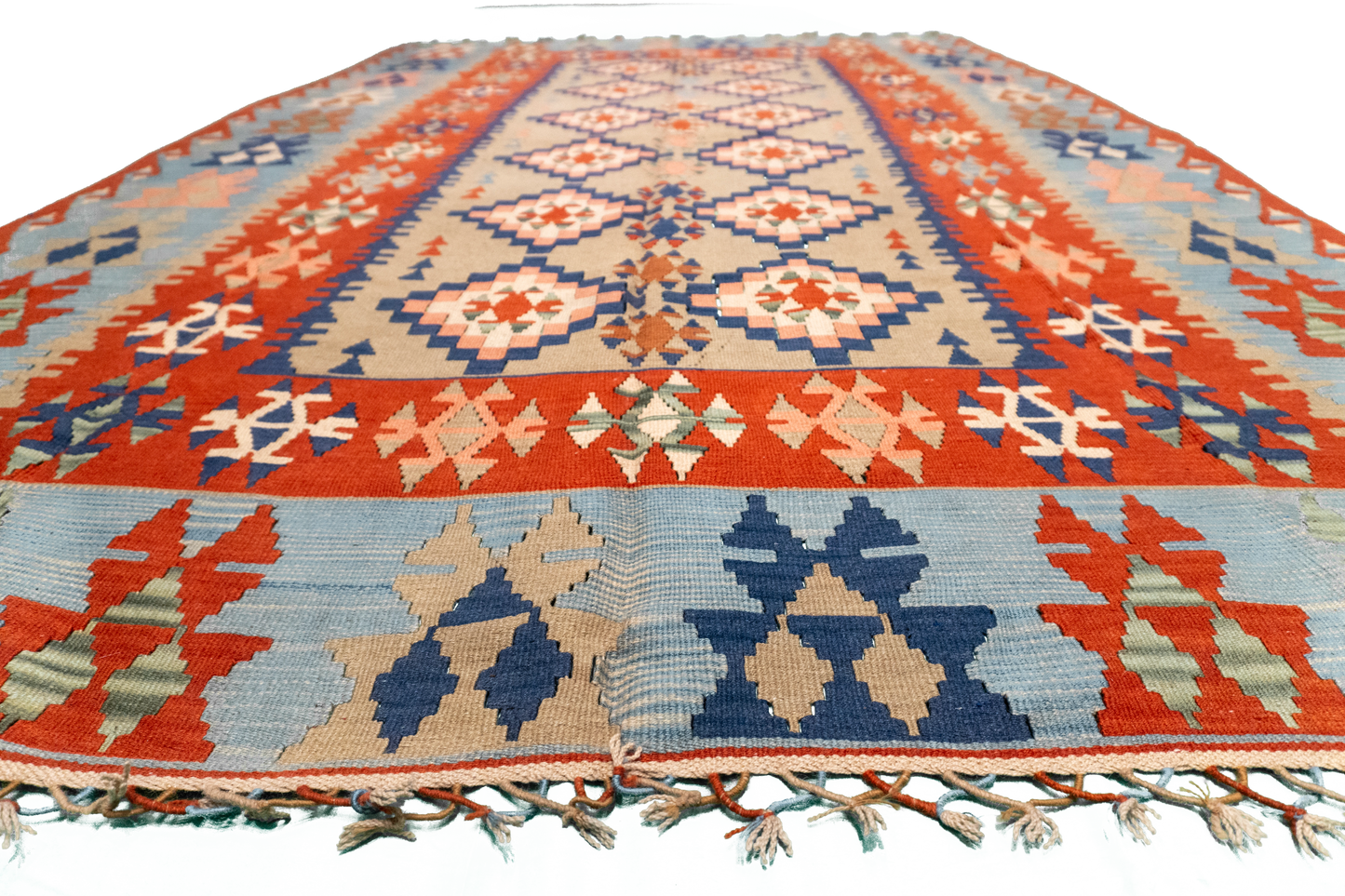 W 6.5 L 10.1 Kilim 100% Wool Hand-Woven Geometric Design - 20237