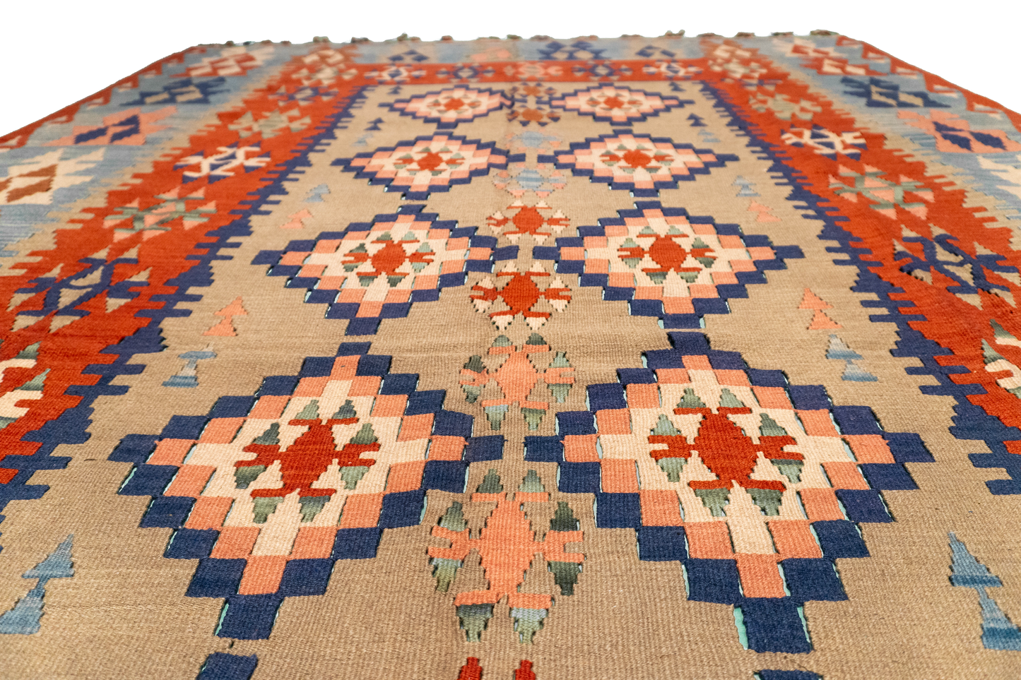 W 6.5 L 10.1 Kilim 100% Wool Hand-Woven Geometric Design - 20237