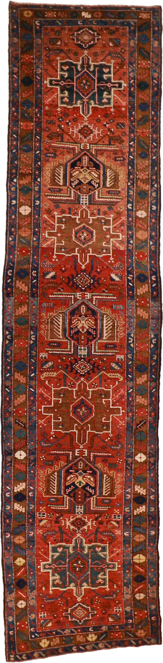 W 3.5 L 13.10 Karajeh Runner 100% Wool Hand-Woven Geometric Design - 20316