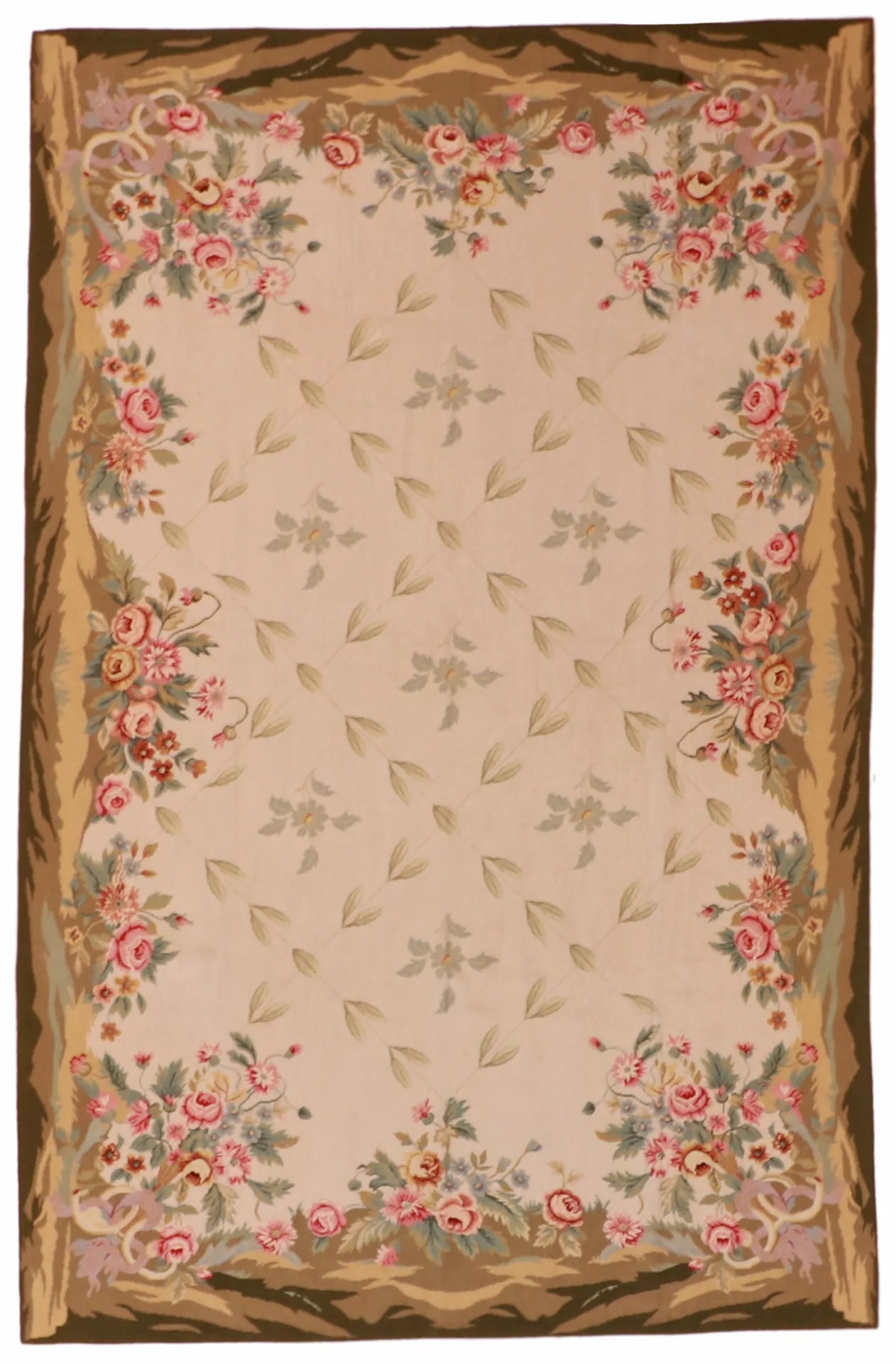 6 x 9.2 - Needle Point Fine Floral Rectangle - Finest Hand-Made Quality Wool — 20359