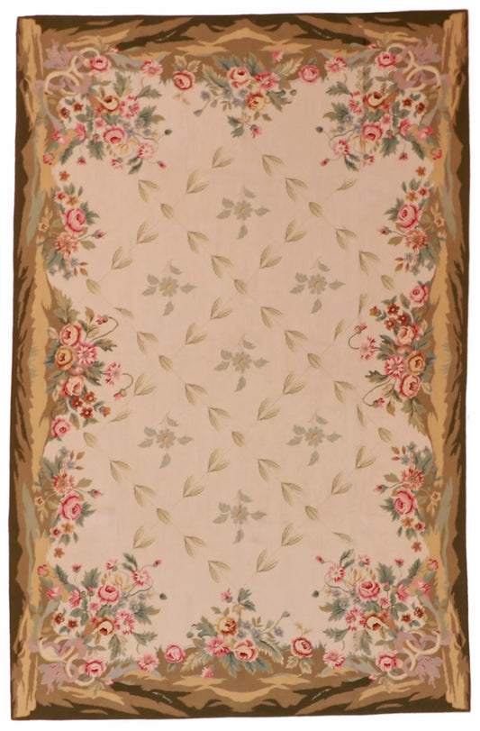 6 x 9.2 - Needle Point Fine Floral Rectangle - Finest Hand-Knotted Quality Wool — 20359