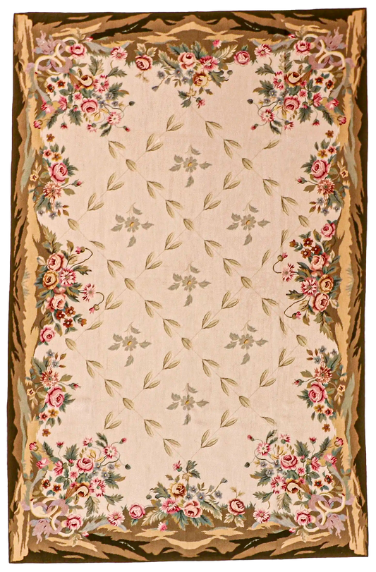 W 6 - L 9.2 - Needle Point 100% Wool Handmade All Over Design - 20359