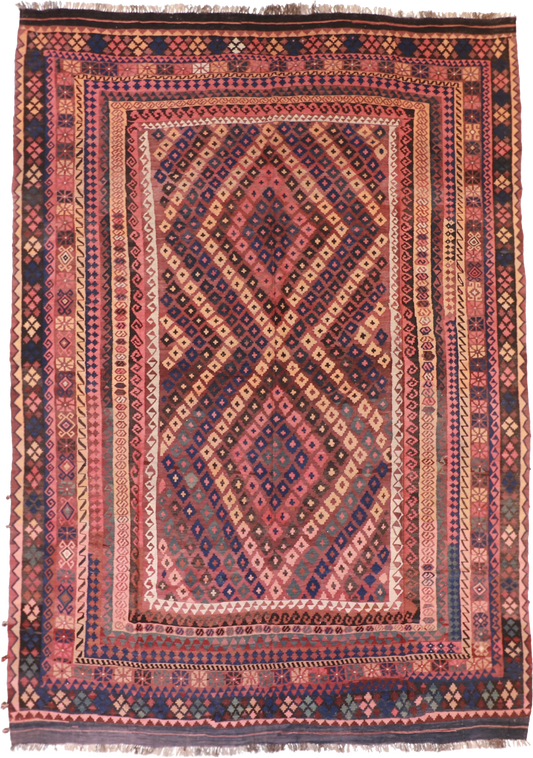 W 10 L 14.3 Kilim 100% Wool Hand-Woven All-Over Design - 20393