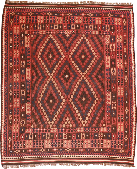 W 8.7 L 10.2 Kilim 100% Wool Hand-Woven All-Over Design - 20401