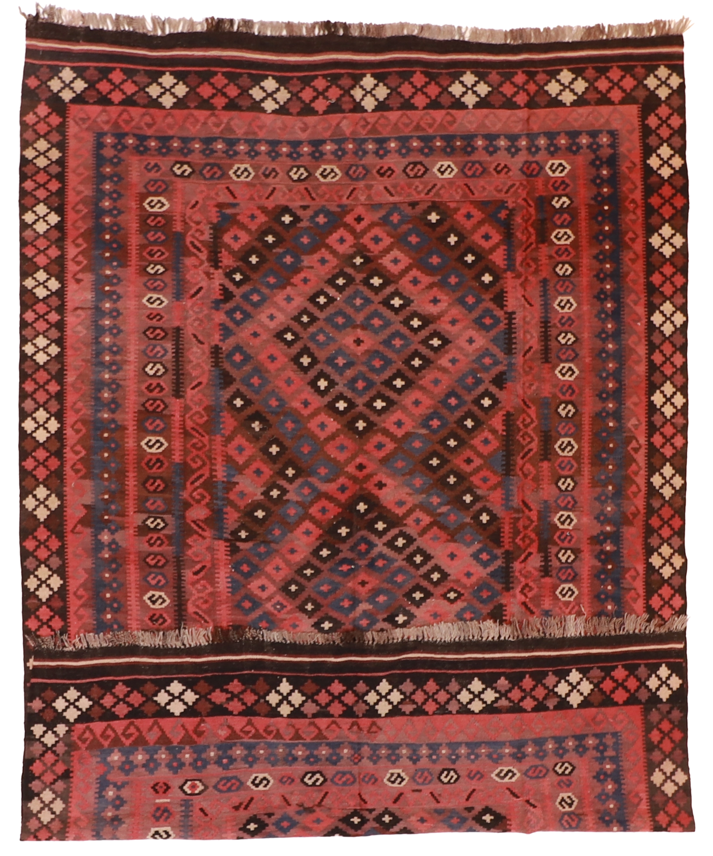 W 6.6 L 9.9 Kilim 100% Wool Hand-Woven Geometric Design - 20405