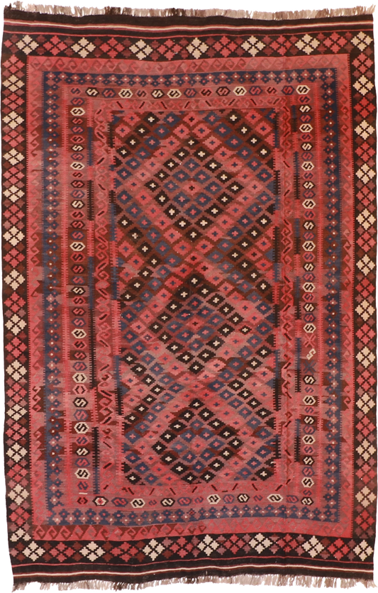 W 6.6 L 9.9 Kilim 100% Wool Hand-Woven Geometric Design - 20405