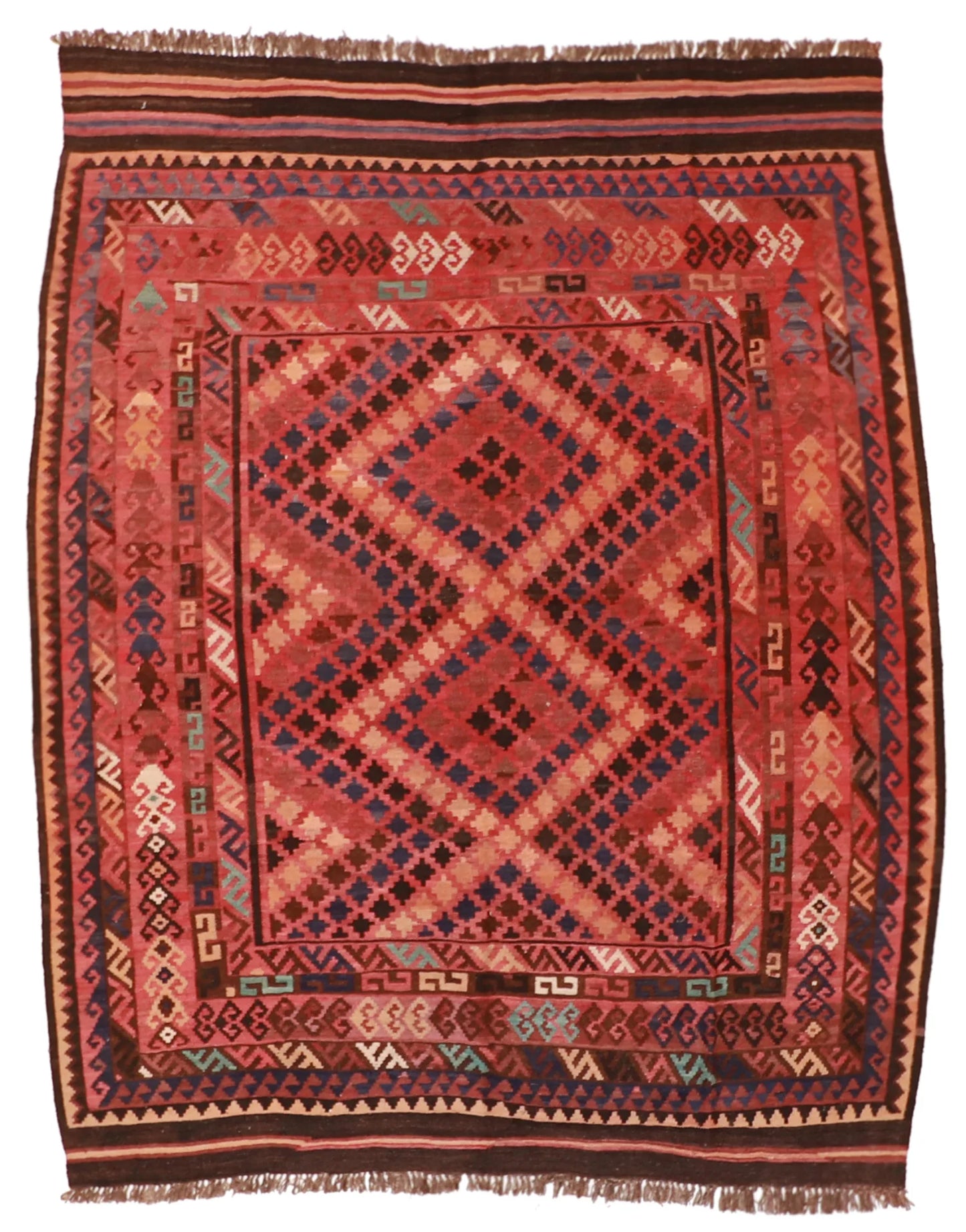 6.8 x 8.8 - Kilim Wool Geometric Rectangle - Finest Hand-Made Quality Wool — 20407