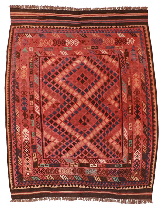 6.8 x 8.8 - Kilim Wool Geometric Rectangle - Finest Hand-Knotted Quality Wool — 20407