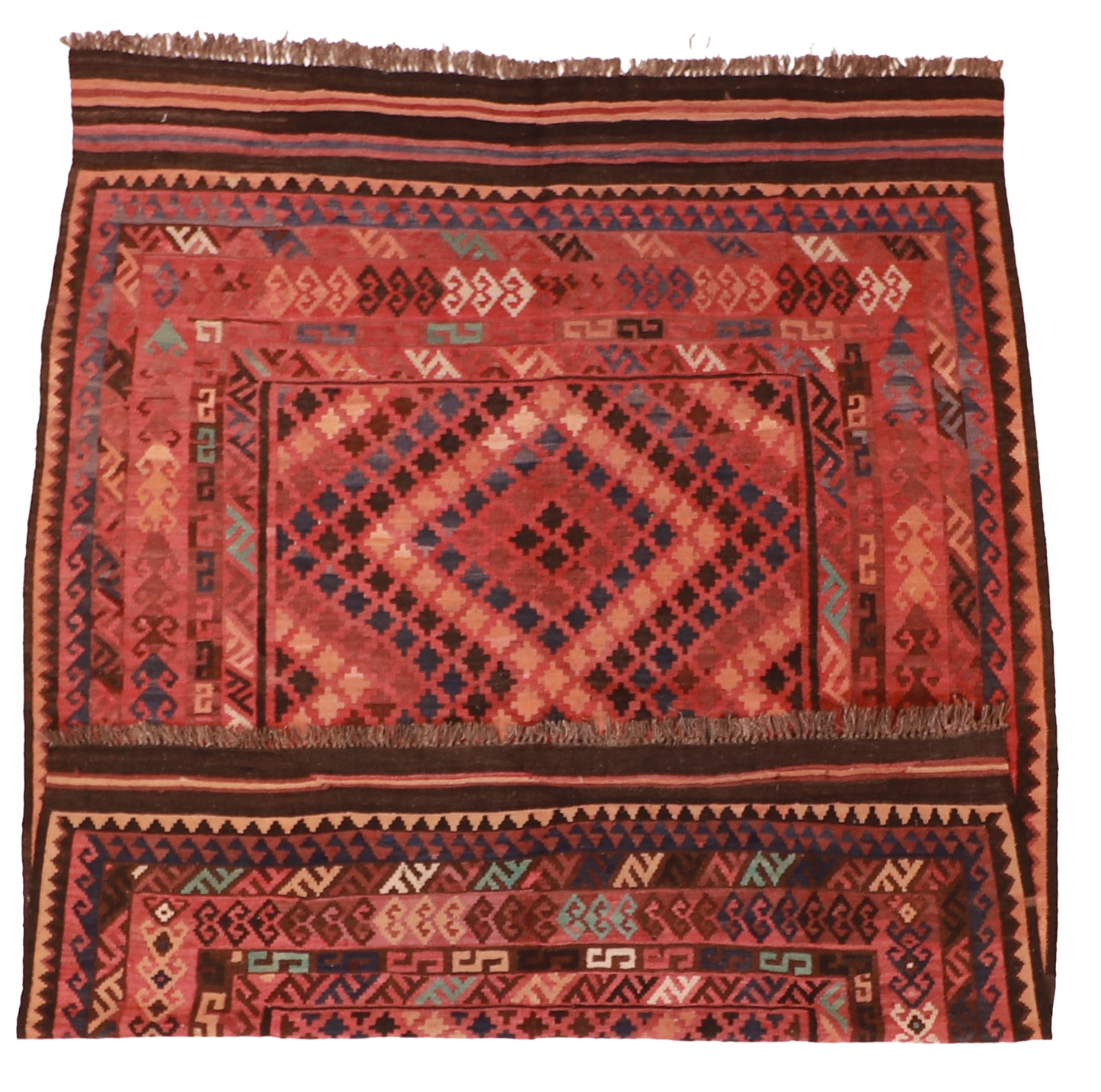 W 6.8 L 8.8 Kilim 100% Wool Hand-Woven Geometric Design - 20407
