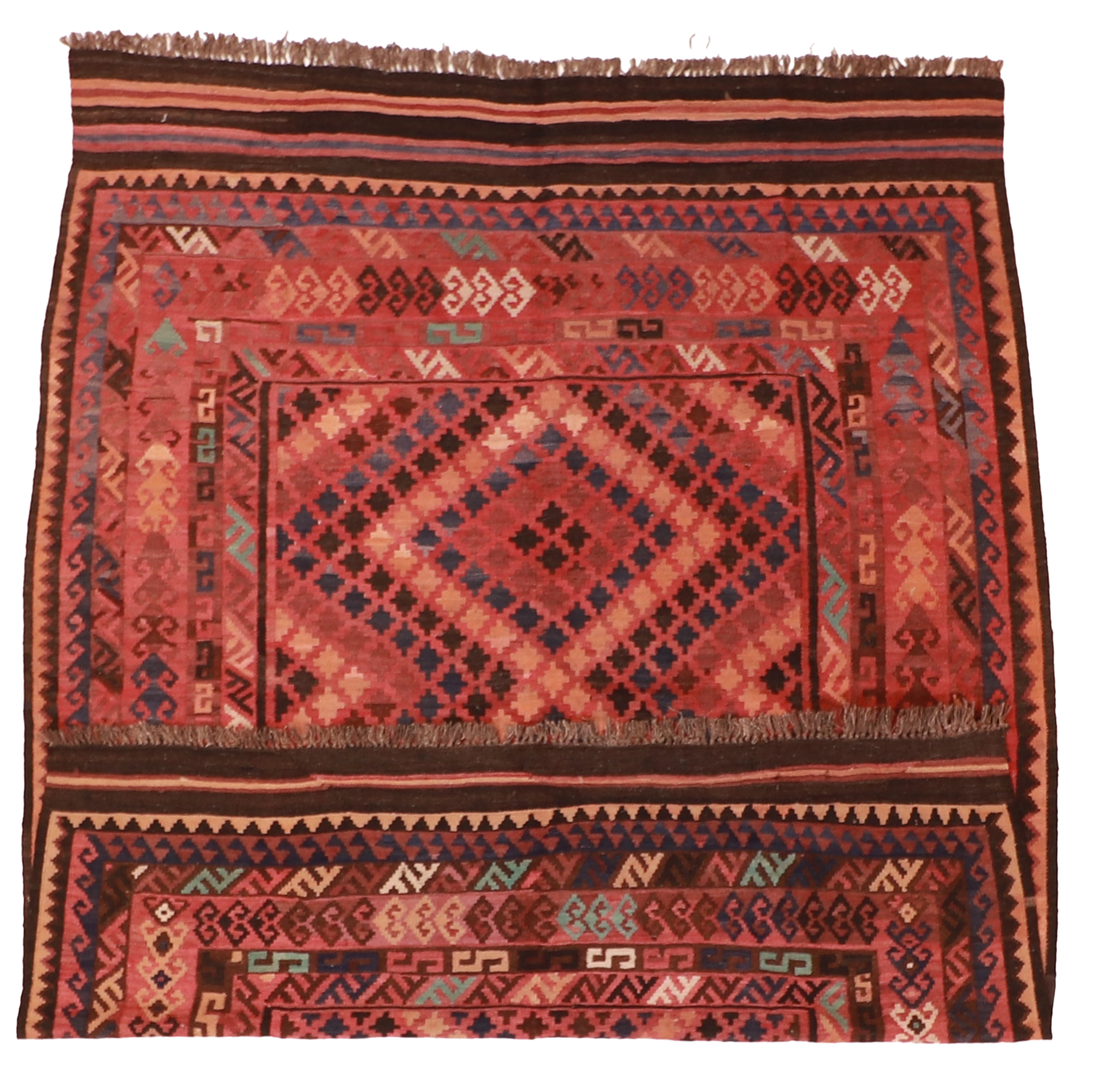 W 6.8 L 8.8 Kilim 100% Wool Hand-Woven Geometric Design - 20407