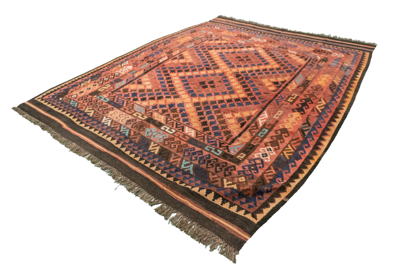 W 6.8 L 8.8 Kilim 100% Wool Hand-Woven Geometric Design - 20407