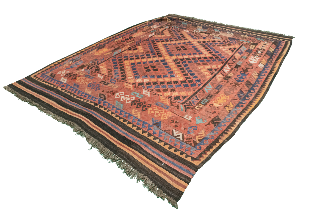 W 6.8 L 8.8 Kilim 100% Wool Hand-Woven Geometric Design - 20407