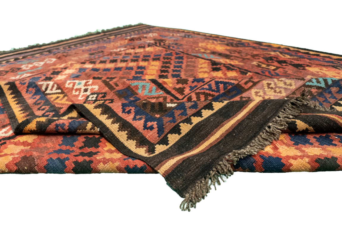 W 6.8 L 8.8 Kilim 100% Wool Hand-Woven Geometric Design - 20407