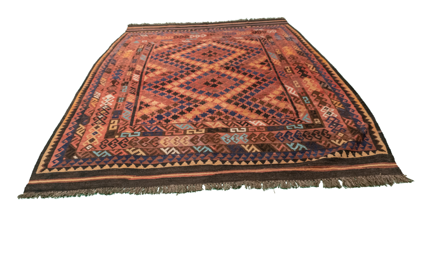 W 6.8 L 8.8 Kilim 100% Wool Hand-Woven Geometric Design - 20407