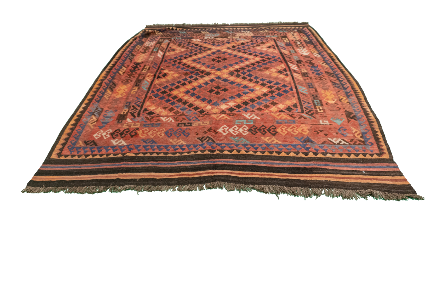 W 6.8 L 8.8 Kilim 100% Wool Hand-Woven Geometric Design - 20407