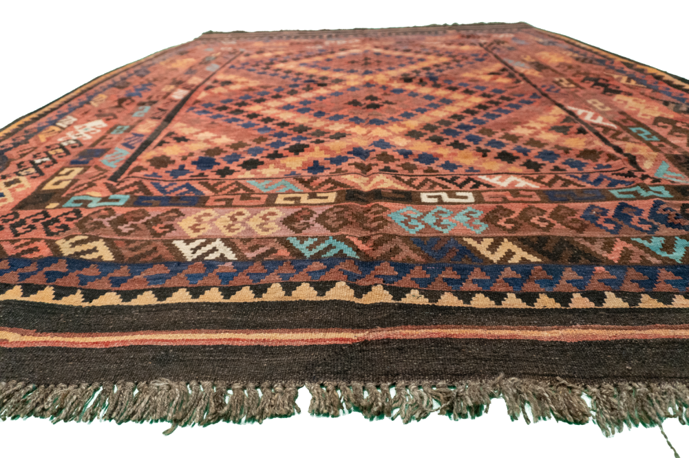 W 6.8 L 8.8 Kilim 100% Wool Hand-Woven Geometric Design - 20407