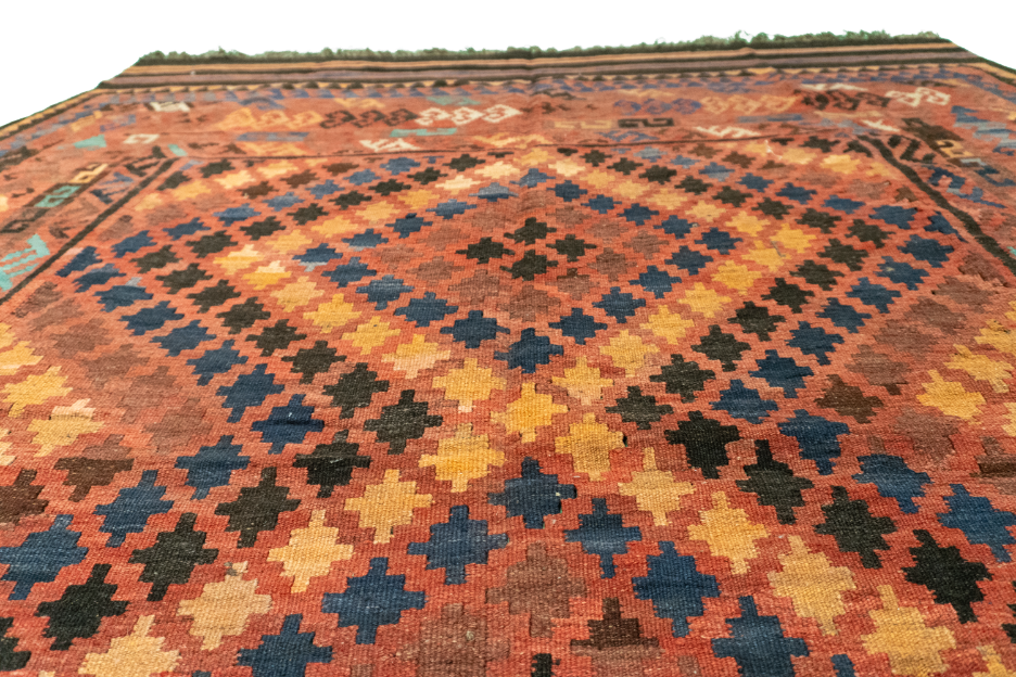 W 6.8 L 8.8 Kilim 100% Wool Hand-Woven Geometric Design - 20407