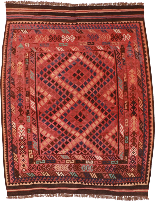 W 6.8 L 8.8 Kilim 100% Wool Hand-Woven Geometric Design - 20407