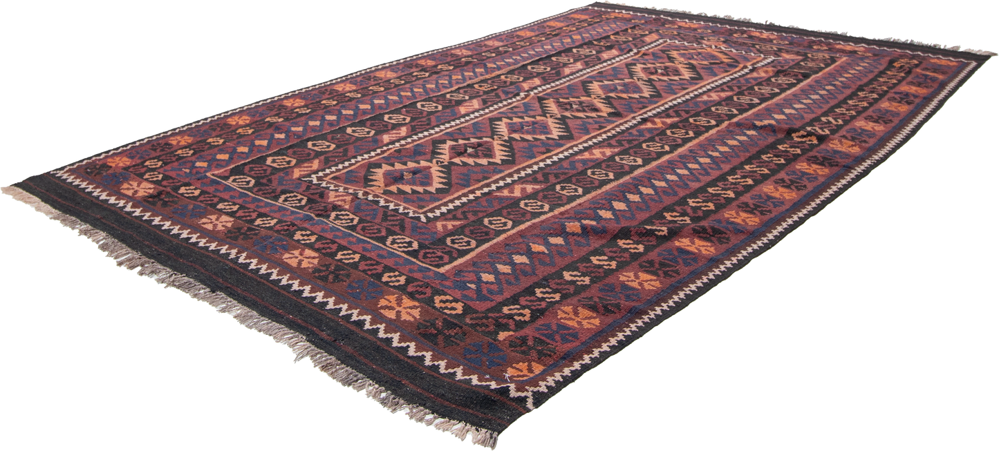 W 6.7 L 10.6 Kilim 100% Wool Hand-Woven Modern Design - 20412