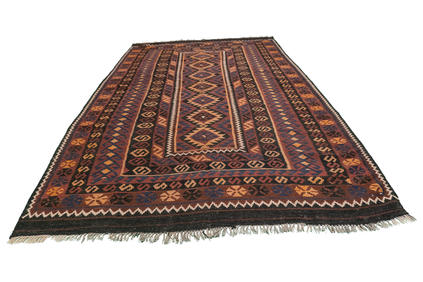 W 6.7 L 10.6 Kilim 100% Wool Hand-Woven Modern Design - 20412