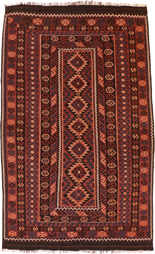 W 6.7 L 10.6 Kilim 100% Wool Hand-Woven Modern Design - 20412